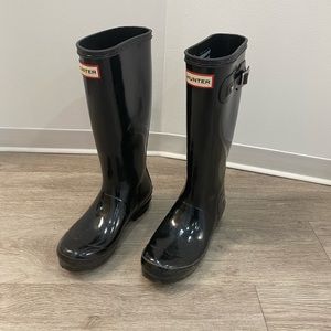 Kids Hunter shiny rain boot black size US 4